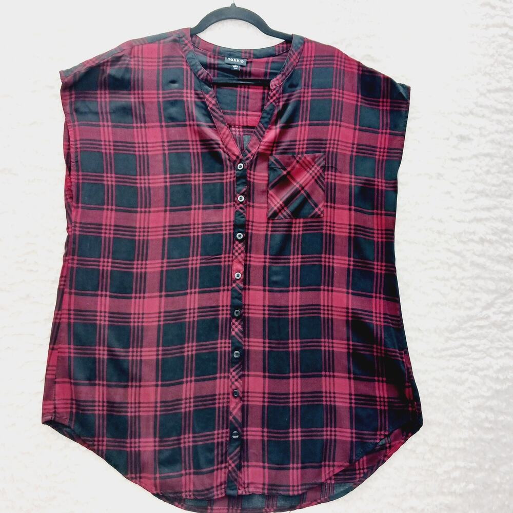 Blouse Buffalo Plaid Grunge Soft Girl Alt Red Black Lumberjack Rebel Size 1X